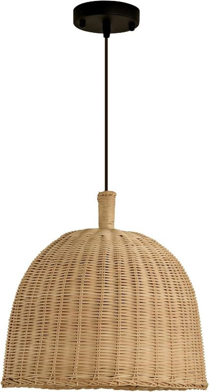 Photo 1 of 3-Light Rattan Pendant Light,13.77" Rustic Oval Hanging Light,Wicker Pendant Light Hand-Woven Rattan Chandelier for Public Place Dining Living Bedroom Kitchen Farmhouse