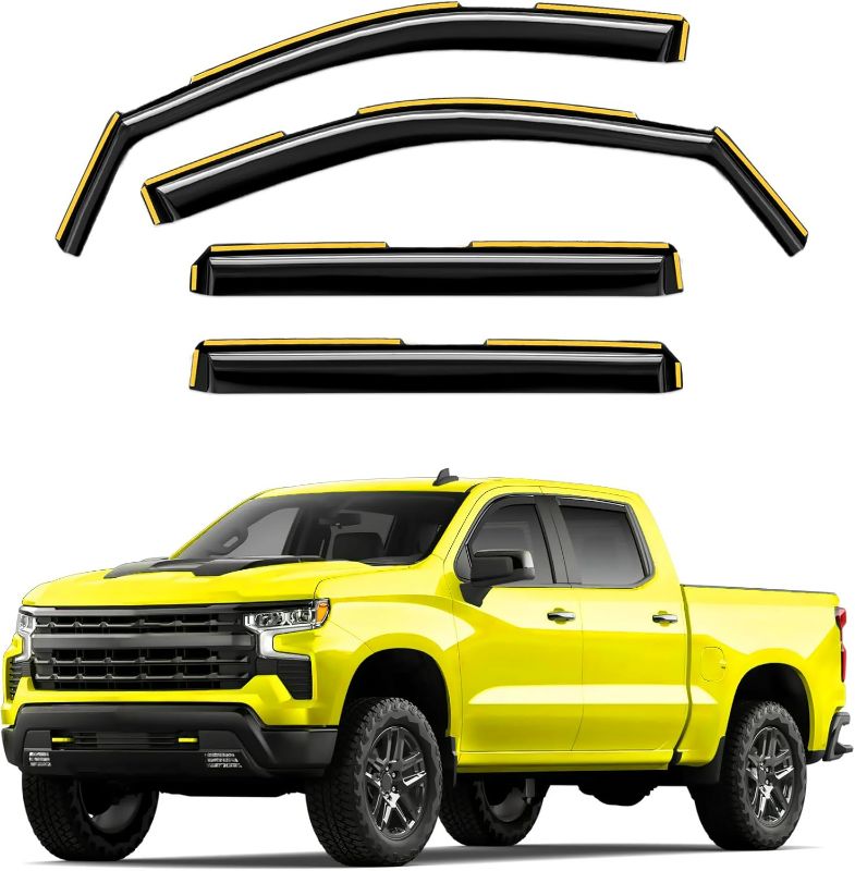 Photo 1 of in-Channel Window Rain Guards Fit for Truck Chevy Silverado/GMC Sierra 1500 2019-2026 Crew Cab Extra Durable Window Deflectors Vent Visors Shades Exterior Car Accessories Visors Rain Guards