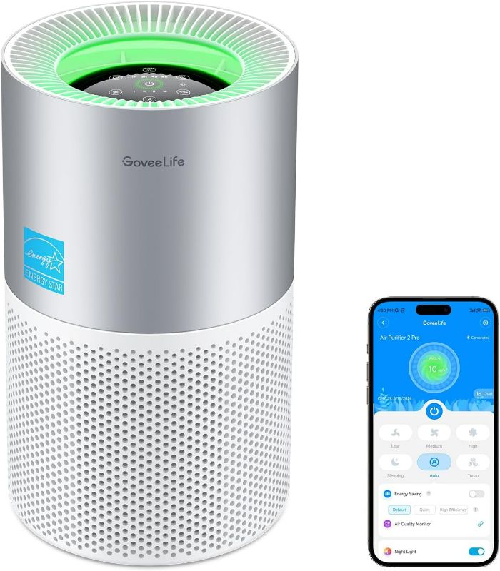 Photo 1 of GoveeLife Air Purifiers for Home, Smart Air Purifier for Large Rooms with App & Alexa Control, Covers up to 1162ft², Air Quality Monitor, PM2.5 Sensor Air Purifier for Pet Hair, Pollen, Dust, Smoke