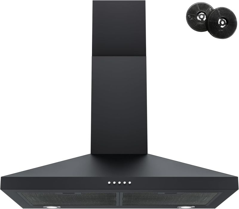 Photo 1 of FIREGAS Black Range Hood 30 Inch, Wall Mount Kitchen Hood Ducted/Ductless Convertible, 450 CFM, 3-Speed Exhaust Fan, Stainless Steel Stove Vent for Kitchen with LED Lights, Charcoal Filters