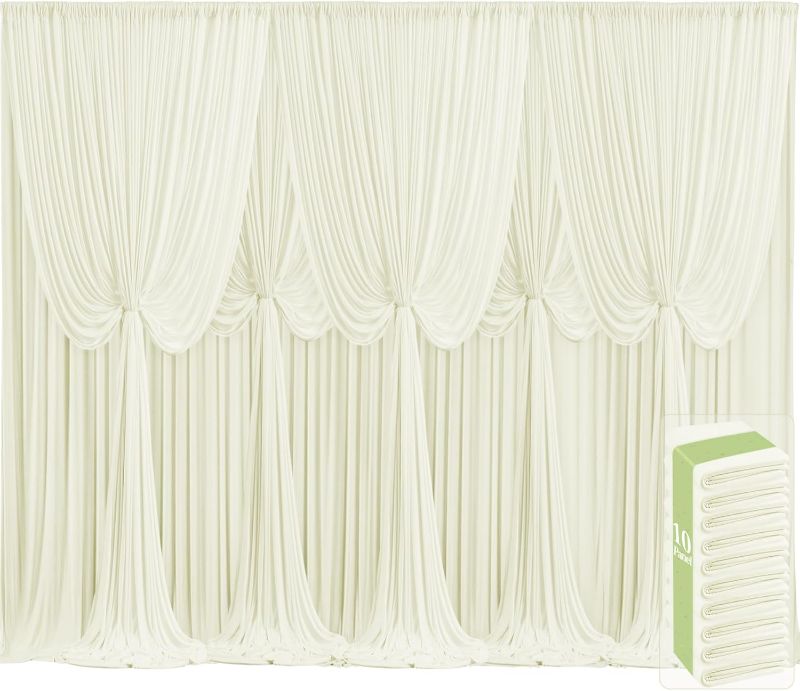 Photo 1 of 10 Panels Ivory Backdrop Curtains for Wedding Party Wrinkle Free Backdrops Curtain Drapes Fabric Decorations Photo Back Drop Cloth for Baby Shower Photography Stage Reception 50ft(W) x 12ft(H)