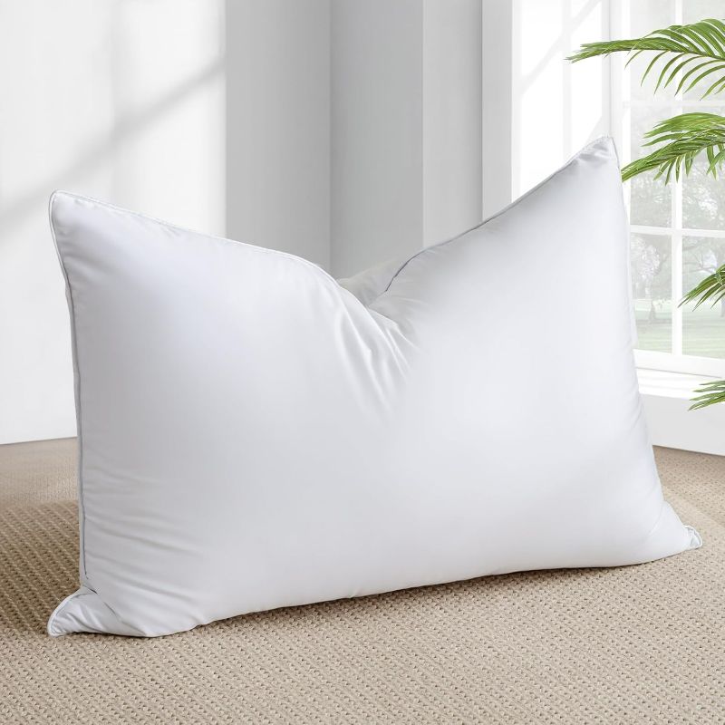 Photo 1 of Goose Feather Down Pillow Standard Size - Luxury Soft Feather Down Pillow for Sleeping - Hotel Quality Bed Pillow - Wrapped in Polyester (Solid White, 20x26 Inch)