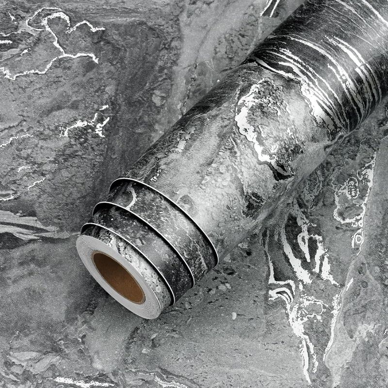Photo 1 of LACHEERY Silver Gray Marble Countertop Peel and Stick 160 x 36 Inch Contact Paper Mable Vinyl Wrap for Kitchen Bathroom Countertops Waterproof Removable Marble Wallpaper for Walls Desk Counter Top