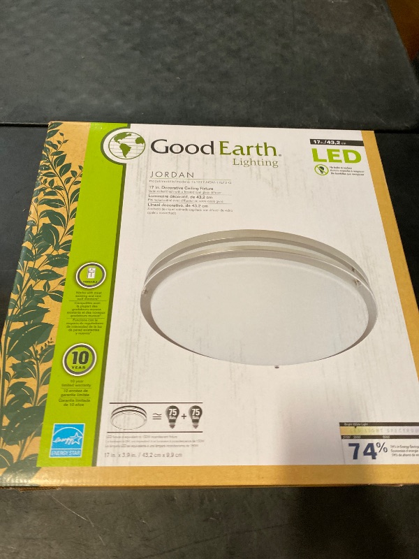 Photo 1 of Good Earth Lighting Jordan 17-inch LED Flush Mount – Satin Nickel, Dimmable, 2250 Lumen, 3000K, 50,000 Hour Rated Lamp Life
