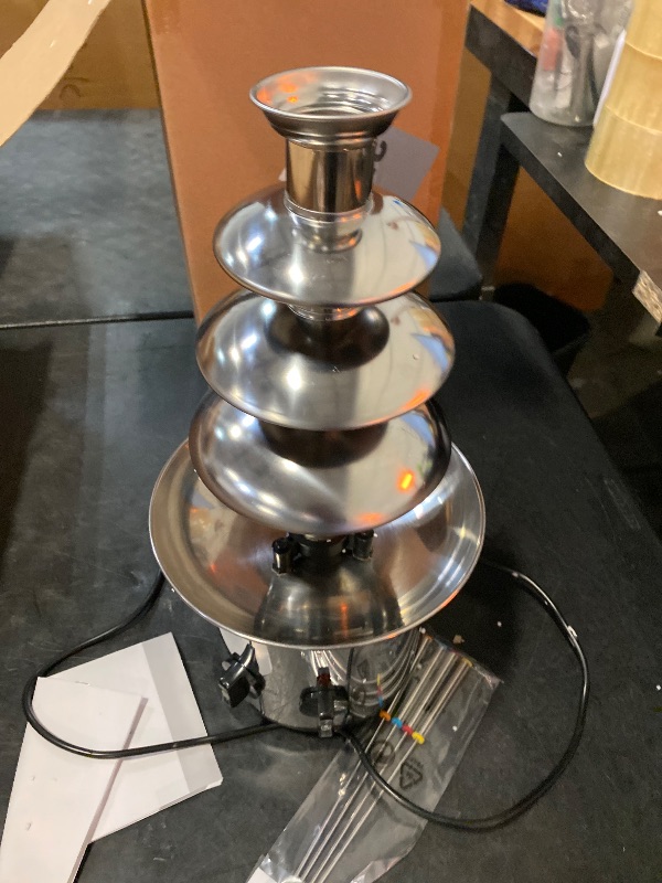 Photo 1 of Chocolate Fountain, 4 Tier Chocolate Fondue Fountain Electric Melting Machine for Parties, Nacho Cheese, Ranch, Sauce, Wedding, Chocolate Fountain Machine with 4pcs Stainless Steel Forks(4 LB)