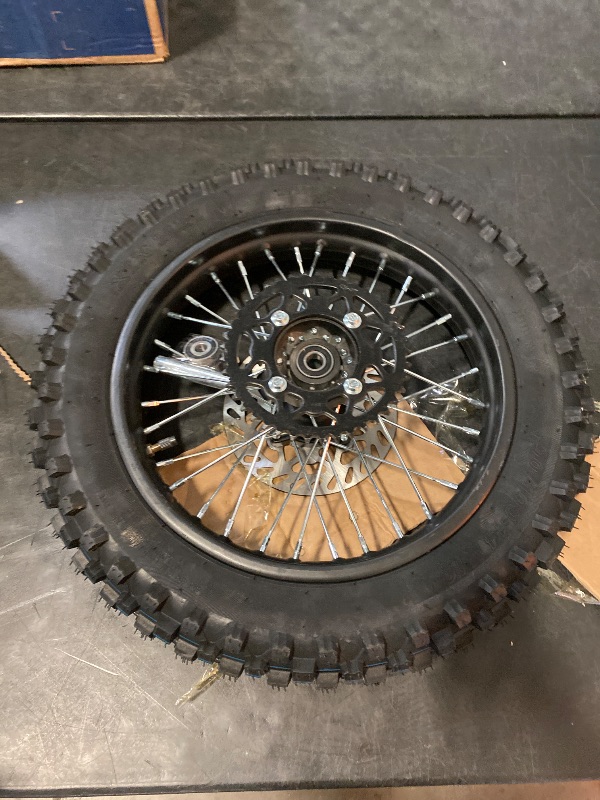 Photo 1 of 12-15MM axle 14" Rim tube tire Complete rear wheel For small Dirt Pit Bike Trail 90/100-14 3.00-14 Wheel Rim Tire Fits 125-160cc Pit Dirt Bike TTR SSR BBR Includes Brake Rotor and Sprocket