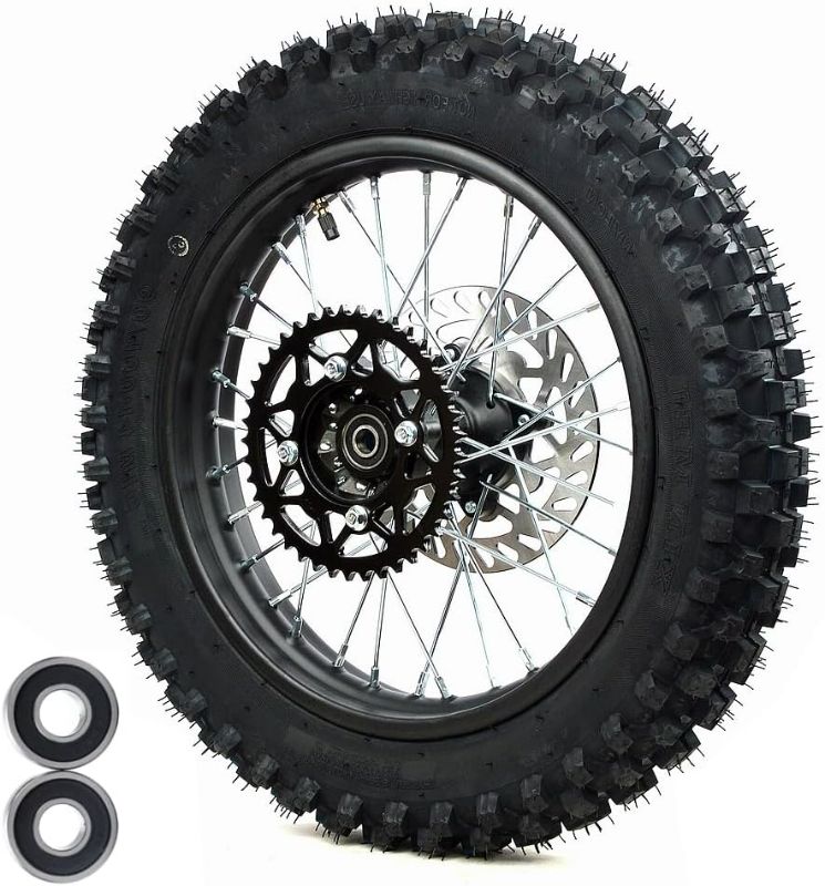 Photo 1 of 12-15MM axle 14" Rim tube tire Complete rear wheel For small Dirt Pit Bike Trail 90/100-14 3.00-14 Wheel Rim Tire Fits 125-160cc Pit Dirt Bike TTR SSR BBR Includes Brake Rotor and Sprocket