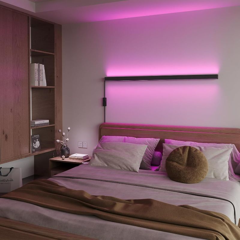 Photo 1 of LED Wall Sconce Plug In, Smart RGBCW Wall Light Bar Works with Alexa, Google Home, Phone App, Color Changing & White Dimmable Modern Wall Mount Lamp 35.4In for Bedroom, Livingroom, Hallway Decor, 1pcs