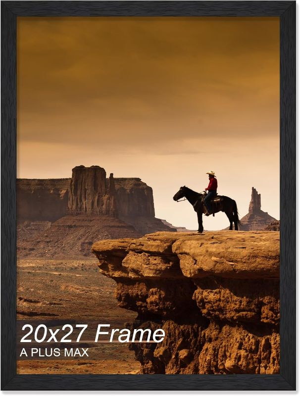 Photo 1 of A PLUS MAX 20x27 Frame, Black Engineered Wood Picture Frame for 20 x 27 Inch Puzzle Poster Photo, Light Weight 20 by 27 Poster Frame with Wood-grain for Wall - 1 Pack/Black/20 x27