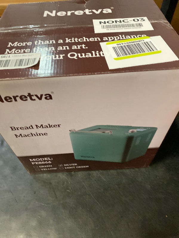 Photo 1 of Neretva Bread Maker, 20-IN-1 2LB Bread Machine Dual Heater Bread Maker Machine Automatic with Nonstick Ceramic Pan, 15H Timer & 1H Keep Warm Set, Low Noise, Stainless Steel Breadmaker Recipe-Silver
