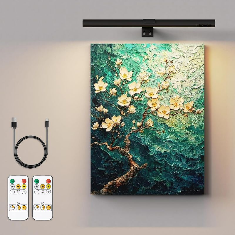 Photo 1 of 19.7inch Battery Operated Wireless Picture Light?Remote Control Painting Display Lights, Rechargeable Wall Lights with Three Modes and Power Display for Art Frame
