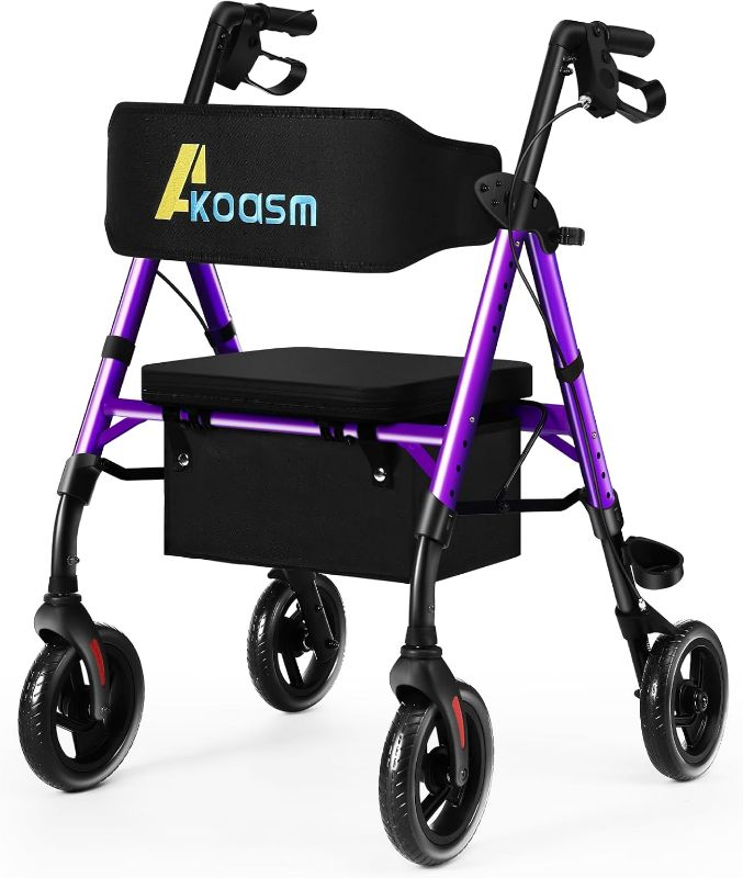 Photo 1 of Lightweight Foldable Rollator Walkers for Seniors with Seat - Adult Rolling Walker with Seat and Brakes, 300 Lb Capacity, All Terrain 8" Big Roller Wheels, Adjustable Handles and Seat Height, Purple