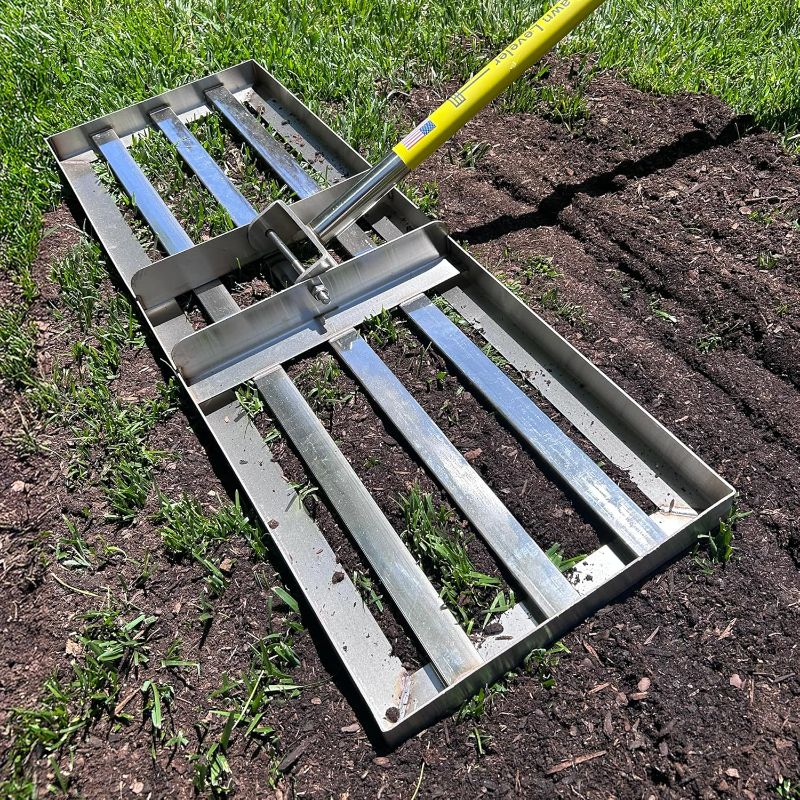 Photo 1 of Rocklin™ Lawn Leveling Rake | Levelawn Tool | Level Soil or Dirt Ground Surfaces Easily | 30” x 10” Ground Plate | 78” Extra Long Handle | Stainless Steel