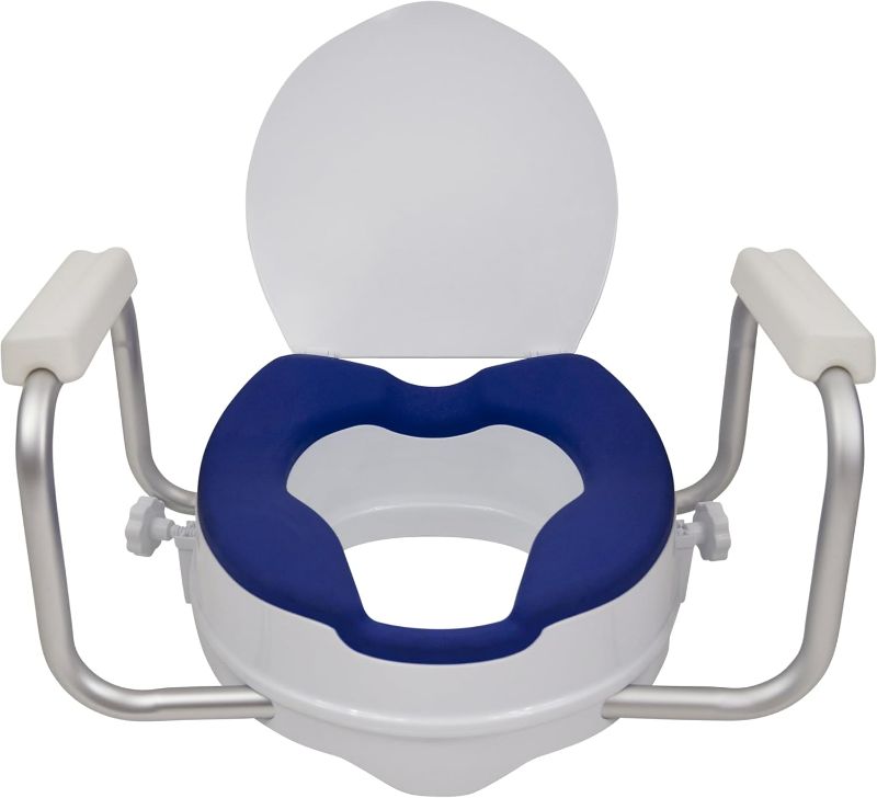 Photo 1 of AltiCare 5" Non-Slip Raised Toilet Seat with Contoured Embedded Seat & Adjustable Armrests for Elongated Toilets