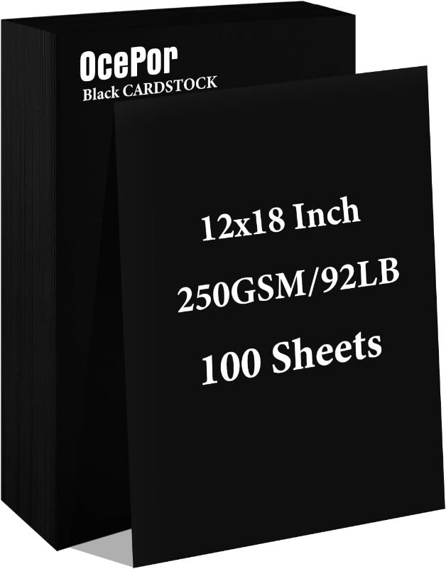 Photo 1 of OcePor 100 Sheets Black Cardstock 12” x 18”, 92lb/250gsm Black Card Stock, Thick Card Stock Paper, Heavy Cardstock Paper for Printer, Resume, Scrapbooks, Art, Crafts, Business Cards