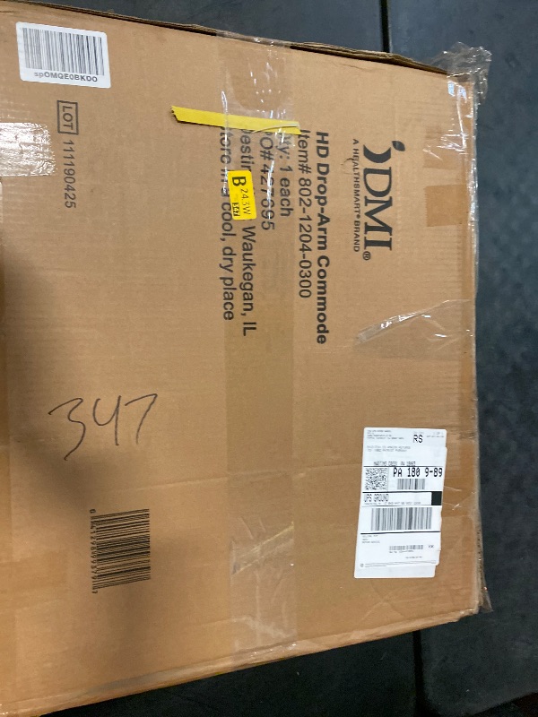 Photo 1 of DMI Drop Arm Portable Toilet Commode, Extra-Wide Seat, 500 Pound Weight Capacity, Bucket with Lid Included, Adjustable Legs, Elderly Assistance Products, Grey