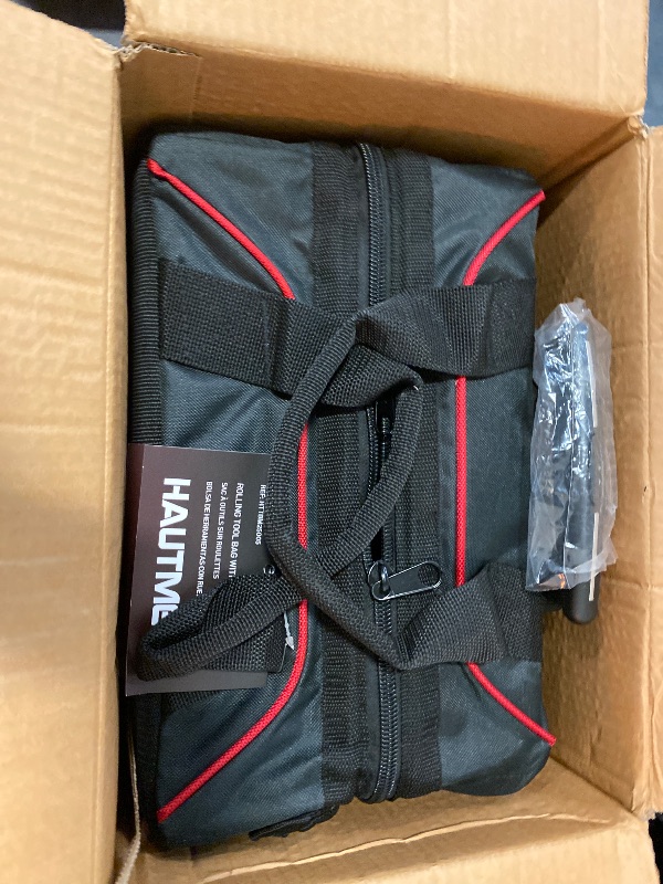 Photo 1 of HAUTMEC 14.5" Rolling Tool Bag with Wheels, 25-Pocket Portable Tool Box Organizer with Water-Resistant Oxford Fabric, Wide-Mouth Design, Oversized Wheels & Telescoping Handle - HTTBM25005