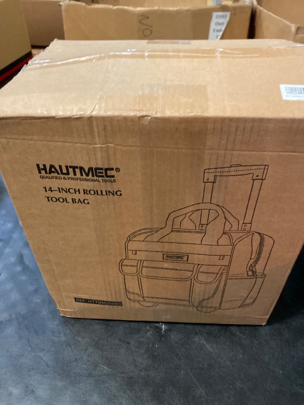 Photo 1 of HAUTMEC 14.5" Rolling Tool Bag with Wheels, 25-Pocket Portable Tool Box Organizer with Water-Resistant Oxford Fabric, Wide-Mouth Design, Oversized Wheels & Telescoping Handle - HTTBM25005
