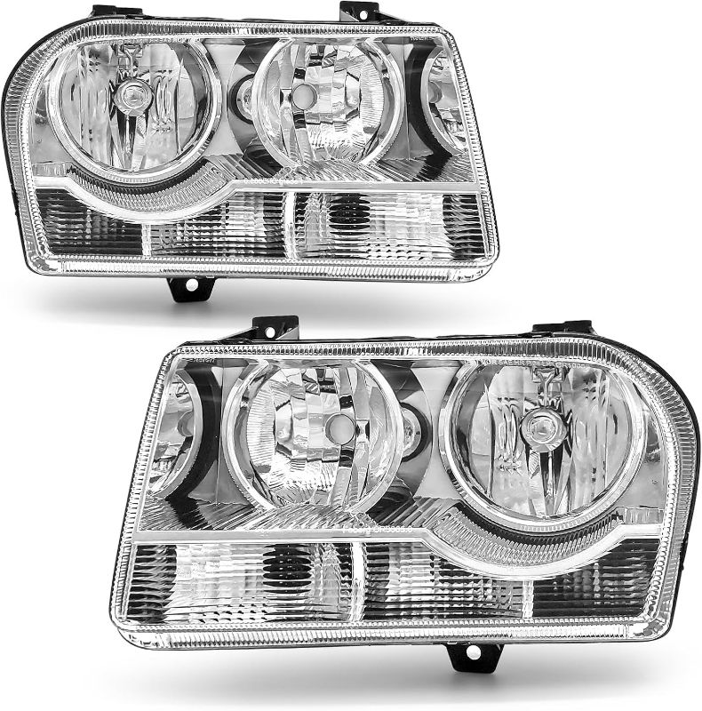 Photo 1 of Headlight Assembly for 2005-2010 Chrysler 300 Trims Only 4-Dr Compatible with 2005 2006 2007 2008 2009 2010 Headlamp with Chrome Housing Clear Reflector Not fit 300C Not fit Hid