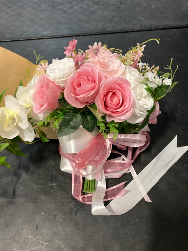 Photo 1 of Kichvoe Artificial Bridal Bouquet Bundle of Realistic Fake Roses for Wedding Bridesmaid Home Party Decorations Easy to Clean Reusable Flowers for Church Banquet Decor