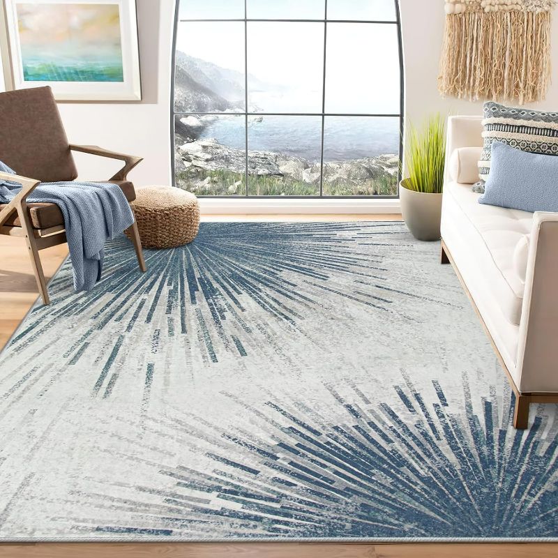 Photo 1 of Lahome Modern Black 8 x 10 Area Rugs for Living Room - Washable Non-Slip Backing Large Rug Ultra-Thin Stain Resistant Dining Room Rugs for Under Table, Abstract Print Soft Rug for Bedroom Office