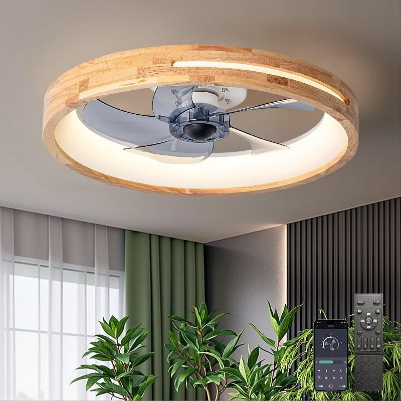 Photo 1 of Ceiling Fans With Lights and Remote 20” Low Profile Ceiling Fan And Light, 6500K LED Modern Flush Mount Ceiling Fan Lights Wood 3 Colors 6 Speeds Reversible Silent 5 Blades for Bedroom