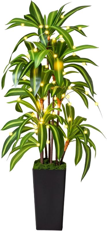 Photo 1 of Artificial Dracaena Tree Indoor, 5Ft Faux Plants Indoor with Black Tall Planter - Faux Yucca Tall Fake Floor Plant in Pot - Artificial Plant for Home Office Living Room Decor Indoor