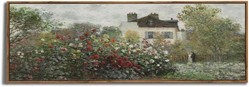 Photo 1 of Framed Canvas Wall Art for Bedroom - Long Horizontal 13.5x40" Above the Bed - Vintage Farmhouse French Country Room Decor - Rustic Garden Botanical Flower Floral Oil Painting - Cottagecore Aesthetic