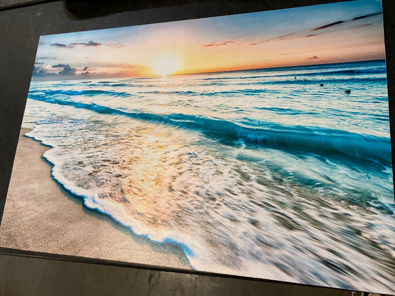 Photo 1 of Baisuart S02269 Canvas Prints Wall Art Beach Sunset Paintings Ocean Waves Nature Pictures Stretched Canvas Wooden Framed for living Room Bedroom and Home Office Wall Decor Posters