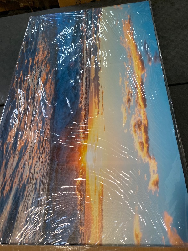 Photo 1 of GUGIKA Sun Wall Art for Living Room, Blue Wave and Large Coastal Beach Wall-Decor for Bedroom, Gold Sun Scenery Poster Canvas Print, Size 60 x 30 Inches