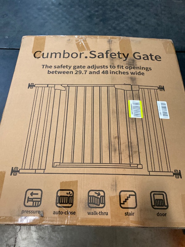 Photo 1 of Cumbor 29.7-48" Baby Gate for Stairs, Mom's Choice Awards Winner-Dog Gates for Doorways, Auto Close Safety Pet Gate for Dogs Indoor, Easy Install Pressure Mounted Child Gate with Walk Thru Door, White