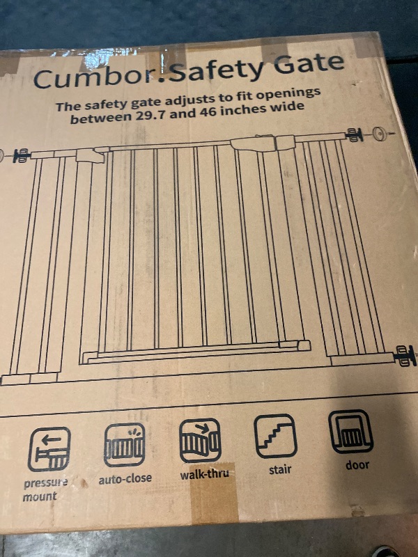 Photo 1 of Cumbor 29.7-46" Baby Gate for Stairs, Toddler Safety Essentials for The House, Auto Close Dog Gate for Doorways, Mom's Choice Awards Winner-Easy Install Pressure Mounted Pet Gates for Dogs, White