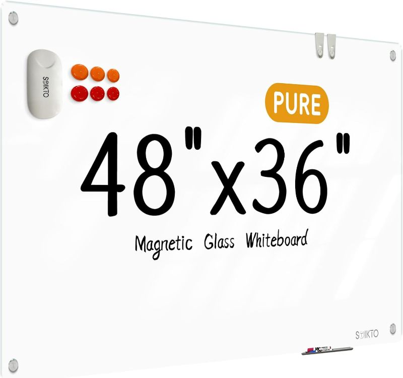 Photo 1 of lass Whiteboard - Glass Dry Erase Board 48" x 36" Magnetic Pure White Board Glass Writing Board White Boards for Walls Wall Office Home