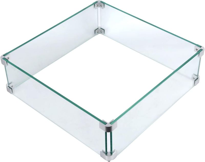Photo 1 of Fire Pit Wind Guard, 17.5 Square Fire Pit Glass Wind Guard Made of Clear Tempered Glass, Set with Assembly Instructions, Screwdriver, Easy to Install