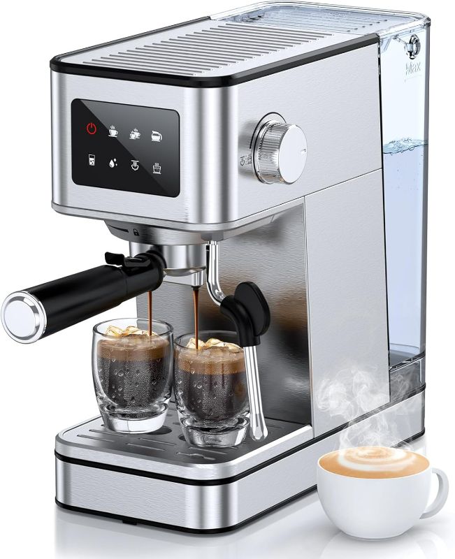 Photo 1 of Espresso Machine with Milk Frother, 20 Bar Compact Espresso Maker with Touch Screen & 57.5oz Removable Water Tank for Home, Stainless Steel Coffee Machine for Cappuccino, Latte, Silver(updated)