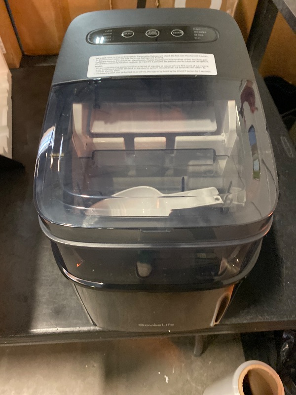 Photo 1 of GoveeLife Smart Ice Maker Countertop, Portable Ice Machine with Voice Control, 9 Ice Cubes in 6 Minutes 3 Sizes, 26lbs/24Hrs, Self Cleaning RGB Lights, Quiet Ice Maker with Scoop for Kitchen Black