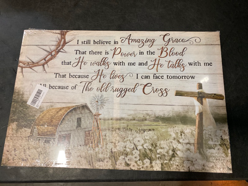 Photo 1 of HDXUFJQ Christian Wall Art Barn Windmill Canvas Wall Decor Religious Cross Wall Art I Still Believe In Amazing Grace Picture Print Christian Prayer Decor Paintings Ready To Hang(16"x24")