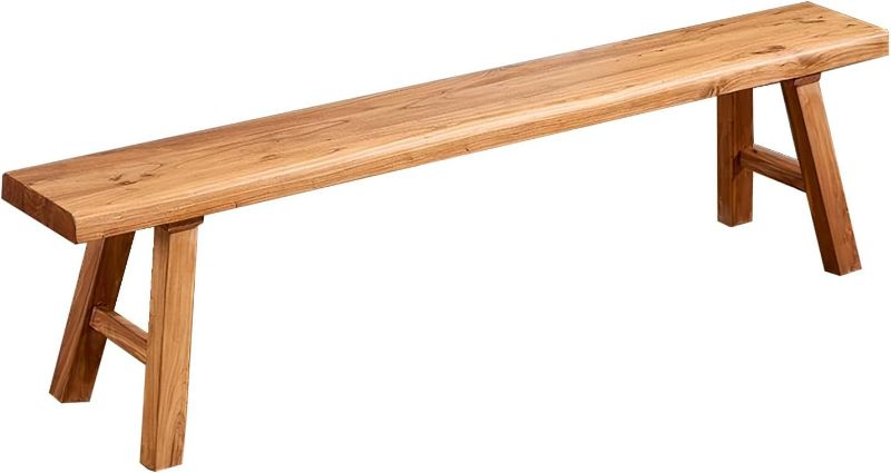 Photo 1 of 63in Wood Bench Indoor – Rustic Farmhouse Entryway Bench, Skinny Bench Design, Made of Extra-Thick Solid Wood, Perfect for Dining Room, Hallway, or End of Bed