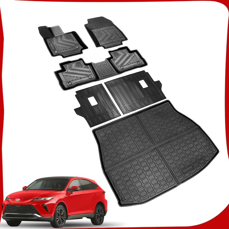 Photo 1 of All-Weather Floor Mat Fit for 2021-2025 T-oyota Venza Backrest Mat Cargo Liner, Rear Seat Back Cargo Cover Protector Rubber Cargo Trunk Floor Mat for Toyota Venza Accessories 2021-2024 2025 (Full Set)