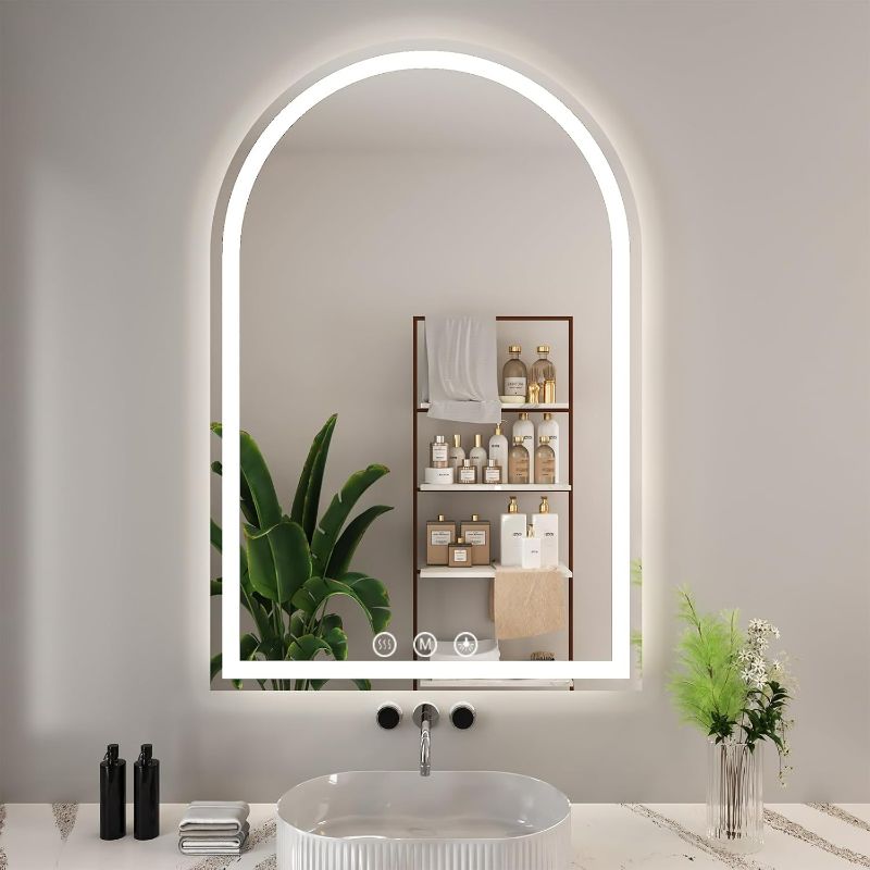 Photo 1 of LED Bathroom Mirrors with Lights 24"x36" Arched Mirror for Wall,Led Vanity Mirror, Anti-Fog,LED Mirrors with Front Light and Backlit, Anti-Fog, Dimmable, 3 Color, Shatterproof, Touch Sensor