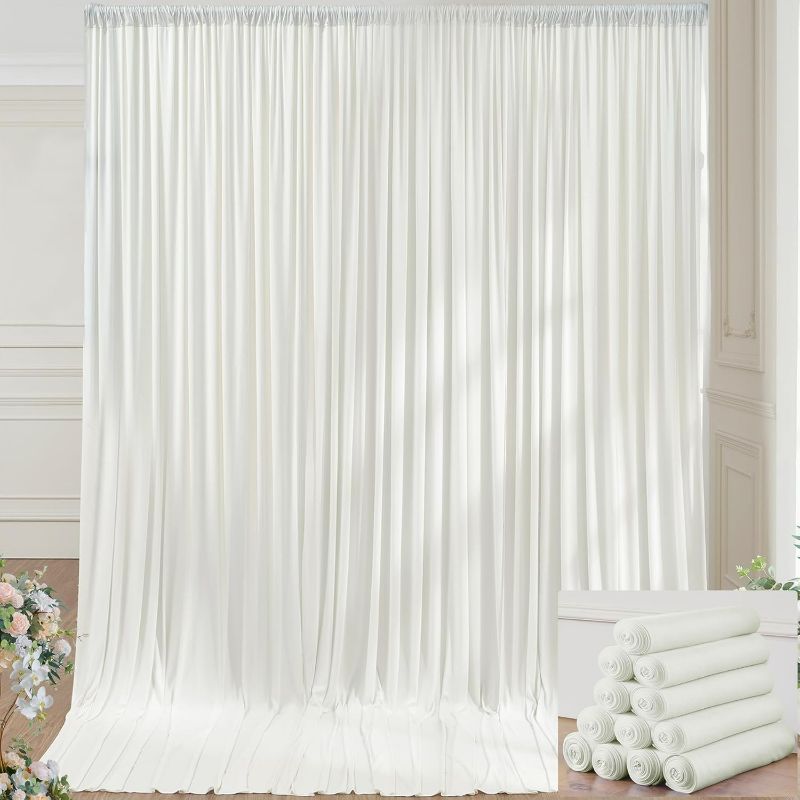 Photo 1 of 60×14ft Wrinkle Free Ivory Backdrop Curtain, Soft Silky Easy to Drape Cream Wedding Drapes for Backdrop, 12 Panels 5×14ft Photo Backdrop Curtains for Parties Birthday Photography Background Cloth