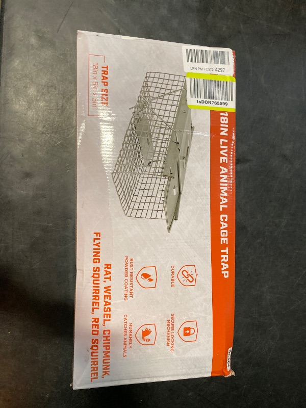 Photo 1 of HOMESTEAD Live Rat Trap Indoor/Outside - Squirrel Trap, Have A Heart Animal for Chipmunk, Small Rabbits, Weasel and Similar-Size Rodents, 18"x5"x5", 2 Doors, Fully Assembled