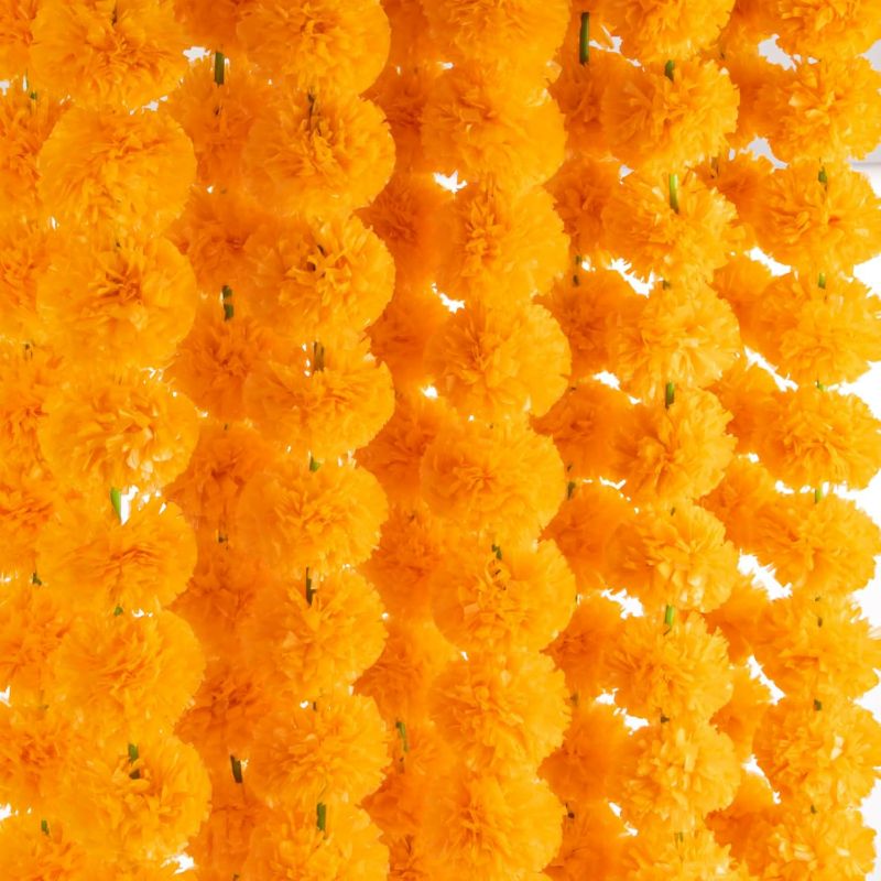 Photo 1 of 5PCS 5 Feet Marigold Garland for Decoration - Marigold Flowers Garlands for Indian Diwali Day of The Dead Decorations, Indian Weddings (Orange)