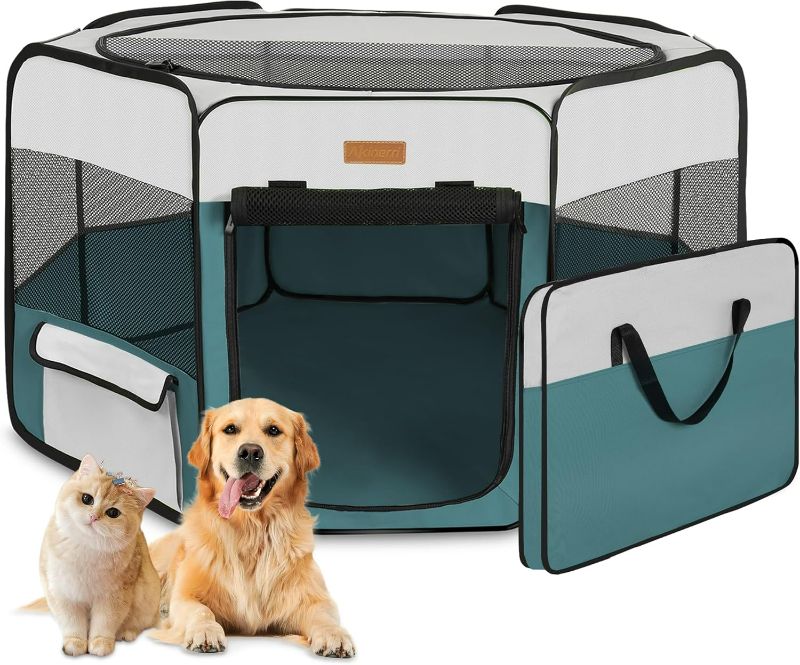 Photo 1 of Dog Playpen, Portable Pet Play Pen for Cat, Puppies, Rabbits, Chickens, Foldable Large-Capacity Pet Tent for Indoor/Outdoor Travel Camping Blue