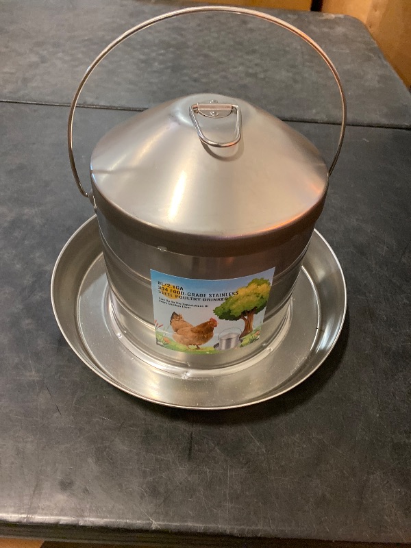 Photo 1 of Automatic Chicken Waterer 8L/2.1Gal, 304 Food Grade Stainless Steel Heavy Duty Reliable Long-Lasting Poultry Waterer with Handle, High Strength Structure 0.035 Inch Metal Thickness, No Assemble