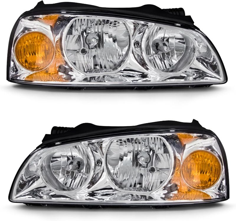 Photo 1 of for 2004 2005 2006 Hyundai Elantra Headlight Assembly compatible with 04 05 06 Hyundai Elantra Clear Lens Chrome Housing Amber Reflector Headlamp Replacement Left and Right Pair