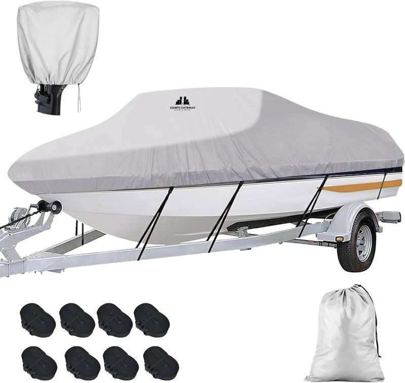 Photo 1 of Heavy-Duty 600D Oxford Waterproof Boat Cover 20-22 ft – Marine Grade Polyester Canvas for V-Hull, Bass, Jon, Center Console & Pontoon Boats, UV & All-Weather Protection with 13 Adjustable Straps