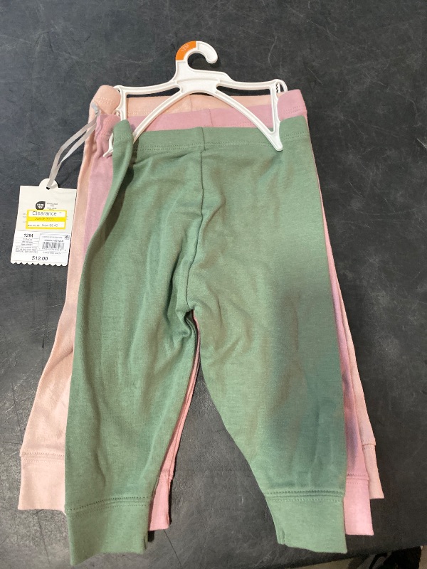 Photo 1 of 12M Baby 3pk Solid Cotton Pants - Cloud Island™ Pink/Green 12M: Relaxed Leg, Full Waistband Elastic