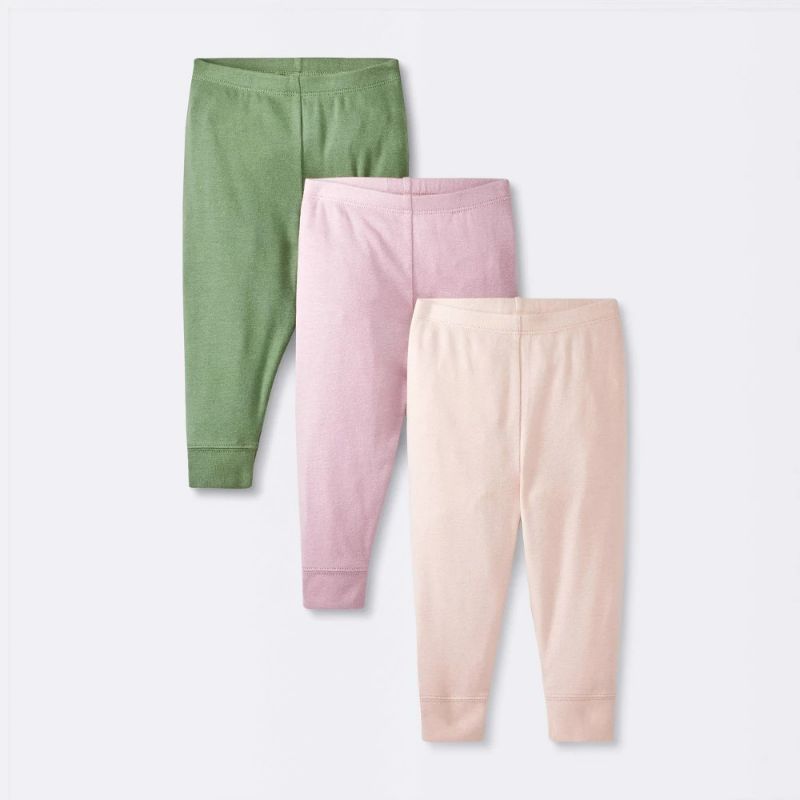 Photo 1 of Size 0-3M Baby 3pk Solid Cotton Pants - Cloud Island™ Pink/Green 0-3M: Relaxed Leg, Full Waistband Elastic, Machine Washable
