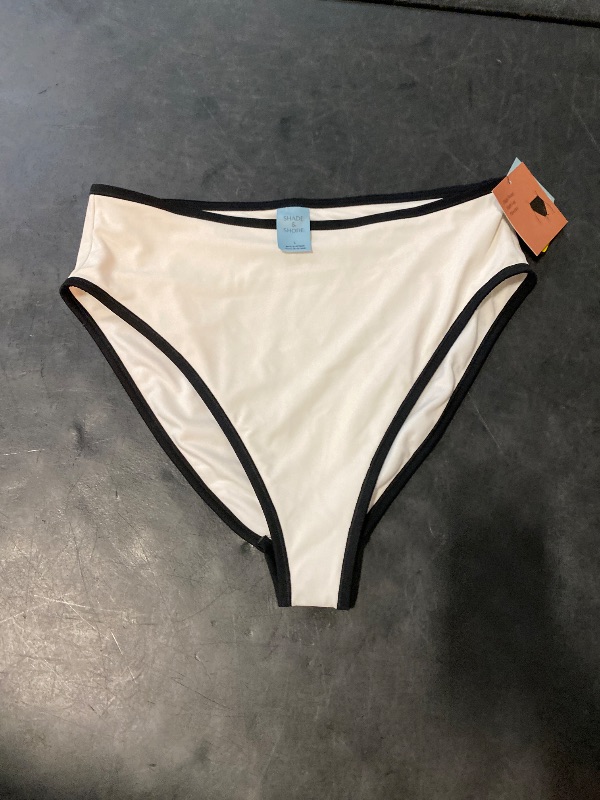 Photo 1 of Size L Women's Contrast Binding High Leg High-Rise Bikini Bottom - Shade & Shore™ Cream/Black L